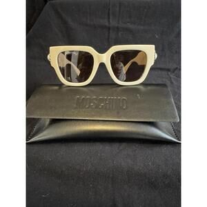 Moschino Beige Square Frame Sunglasses with Pearl Detail